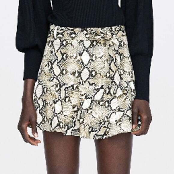 Zara M Womens Reptile Print Flare Skater Skort Side Tie Snake Python - Picture 11 of 11